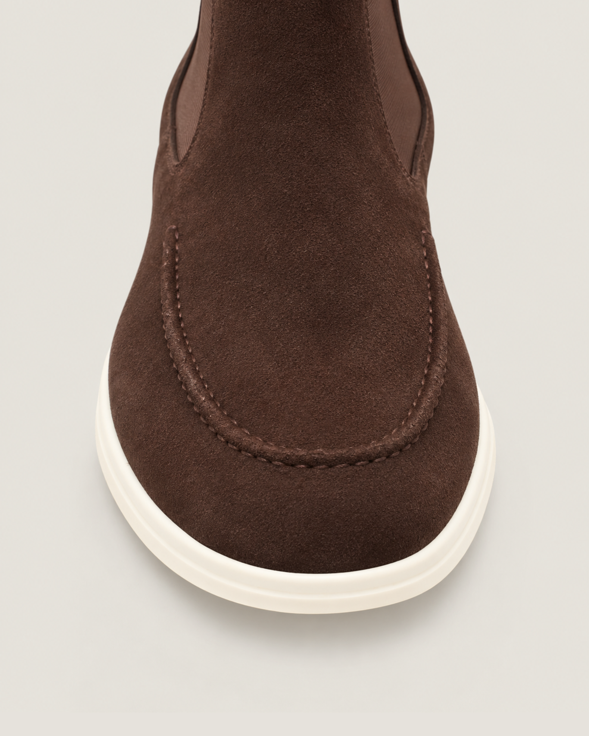 The Bethel Chelsea Boot in Espresso, stitched moc toe detail