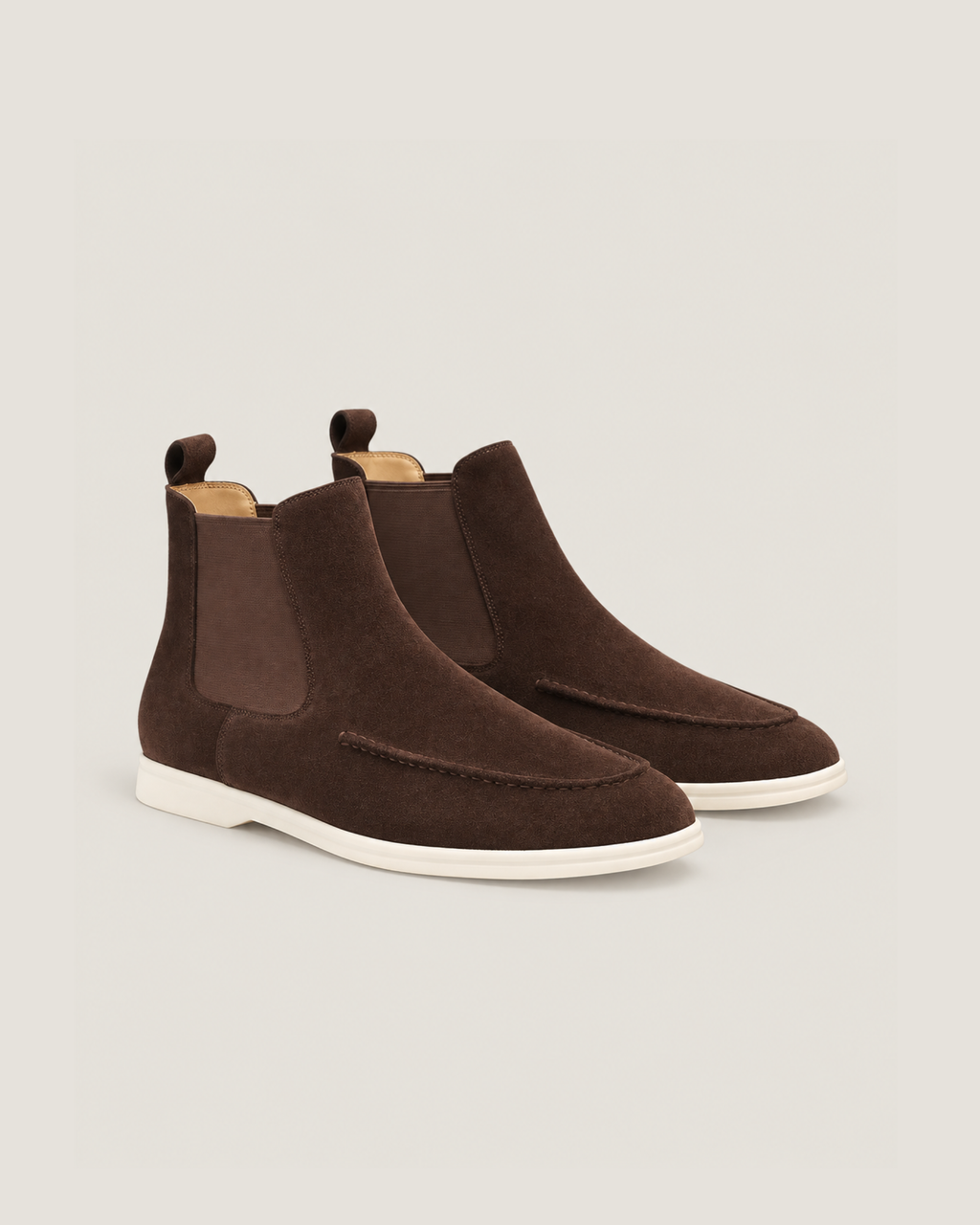 The Bethel Chelsea Boot in Espresso, pair of suede Chelsea boots