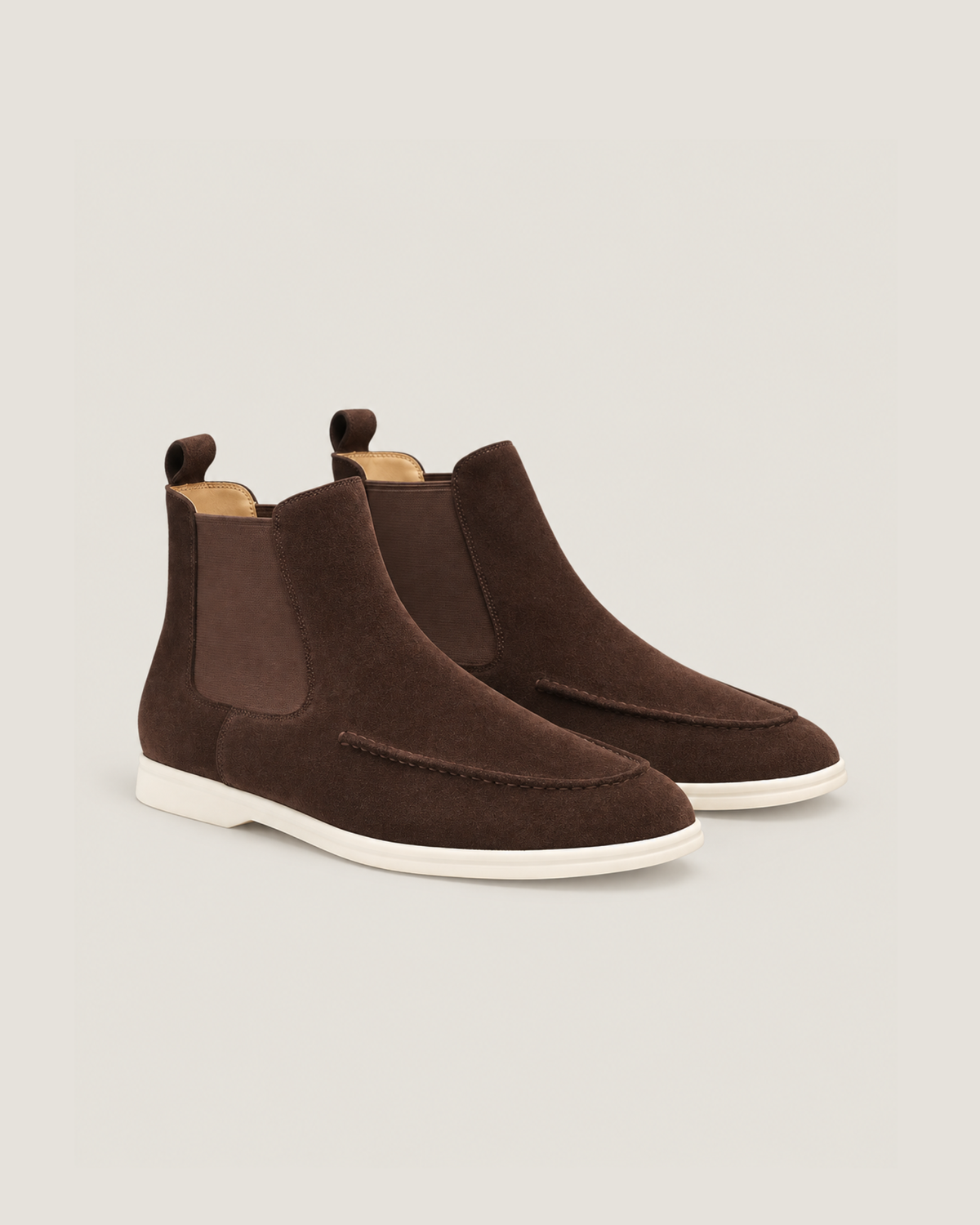 The Bethel Chelsea Boot in Espresso, pair of suede Chelsea boots