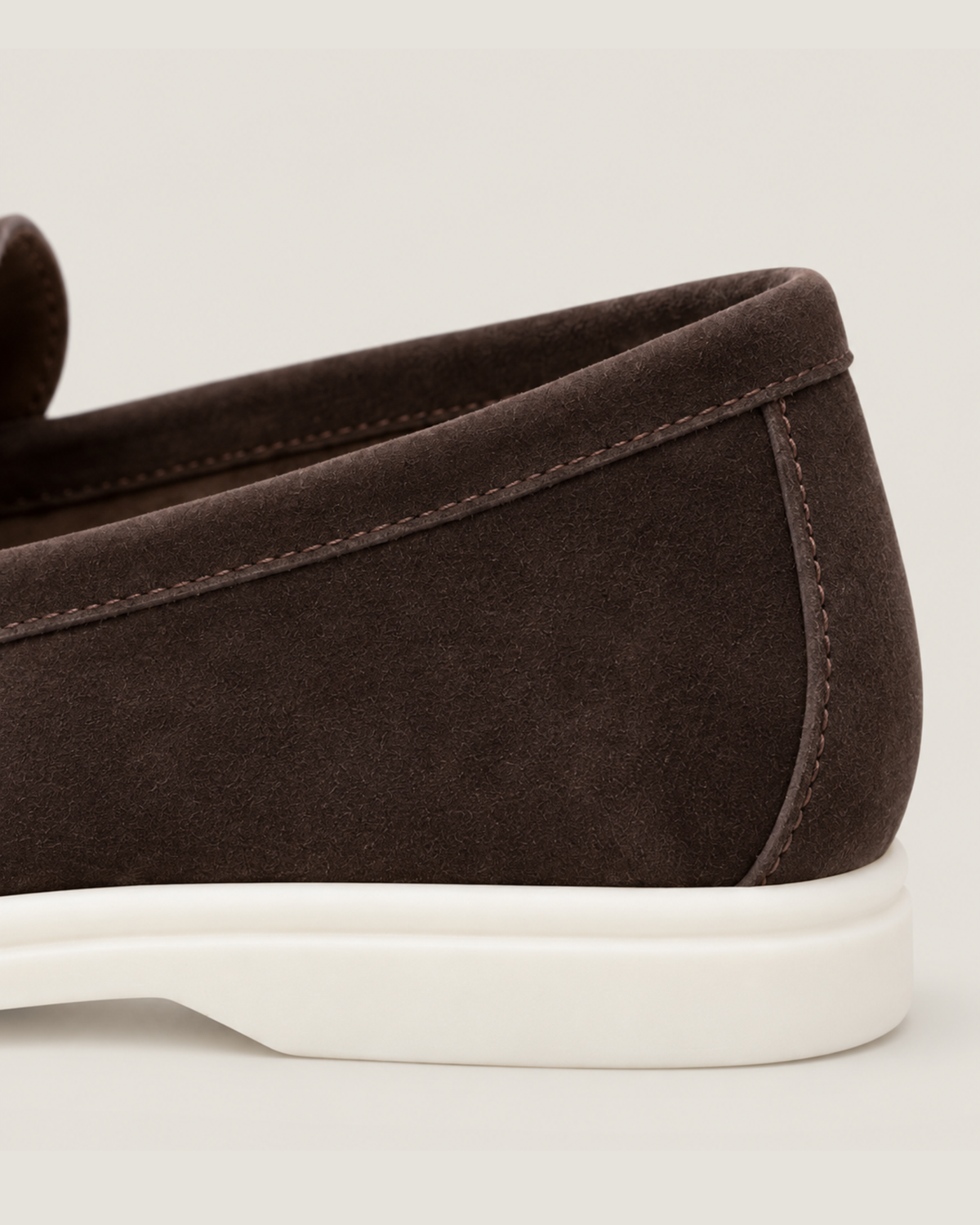 The Emmaus Loafer in Espresso, heel and suede detail