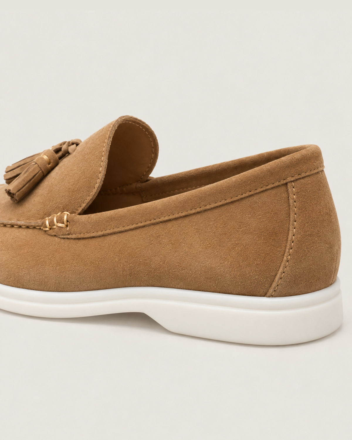The Emmaus Loafer in Siena Camel, heel and suede detail
